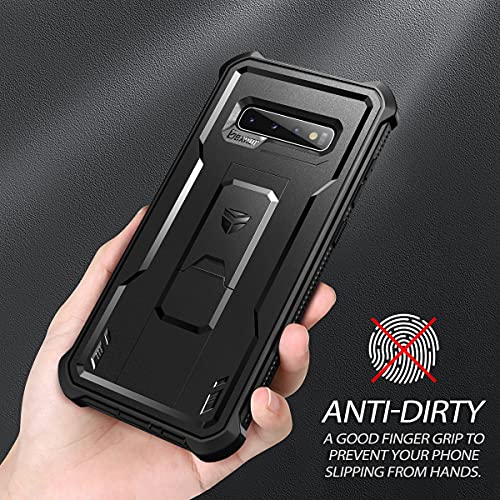 Image of Dexnor Polycarbonate For Samsung Galaxy S10+Plus Case,[Built In Screen Protector&Kickstand] Heavy Duty Military Grade Protection Shockproof Protective Cover For Samsung Galaxy S10 Plus Black