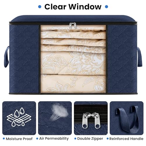 Image of Fab totes Storage Bags,Clothes Blanket Storage Bins Foldable Closet Organizers with Reinforced Handle for Home Dorm Storage and Organization,Fabric Bags for Organizing Sheets,Clothing (Blue,10 Pack)