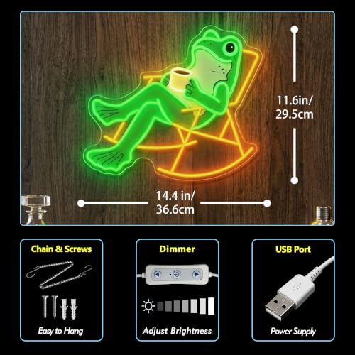 Image of Funny Frog Neon Sign for Bedroom Decor, USB Dimmable Wall Light for Gifts