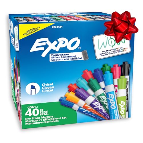 EXPO Dry Erase Markers, Low Odor Ink, Assorted Fashion Colors, Chisel Tip, 40 Count - Whiteboard, Essential Supplies for Office, School, Classroom, Teachers
