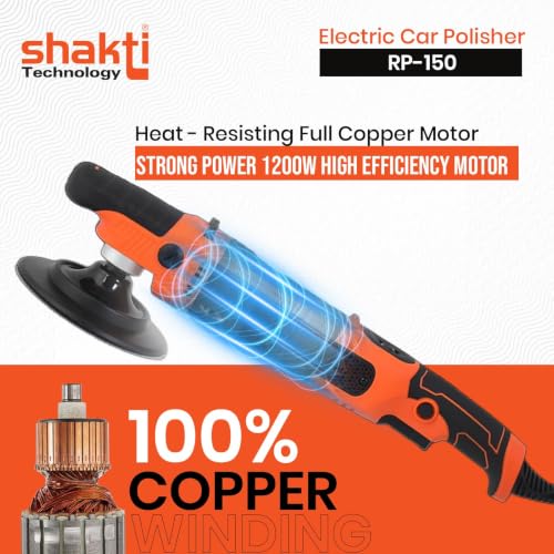 Image of Shakti Technology RP-150 1200W Electric Car Polisher 21MM Orbit with D-Handle Rotary Polisher 1000-3000 RPM with 150MM(6Inch) Wheel Size, 6 Variable Speed, Disk Ideal for Cars, SUV, Boats