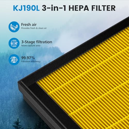 Image of KJ190L Pet Care Washable Filter For MOOKA KJ190L KJ190H Air Purifier, 3 Stage Filtration KJ190 Filter Removes Pollen Smoke Pet Hair Dust, More Activated Carbon For Pet Odor and Dander, 2 PACK for Pets