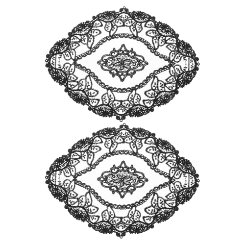 sourcing map 2 manteles individuales de encaje retro, tapetes de ganchillo francés, ovalados, bordados, huecos, para mesa de comedor, cocina, fiesta, 11 x 9 pulgadas, color negro