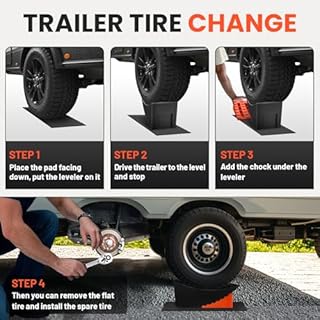 ROBLOCK Tandem Trailer Tire Change Ramp, Tire Lifts Up to 6.3", Raised Tire Change Ramp for Trailers Campers, RV Leveling Blocks with Chocks, Carry Bag, Dual Axle Tandem Wheel Aid,1 Pack