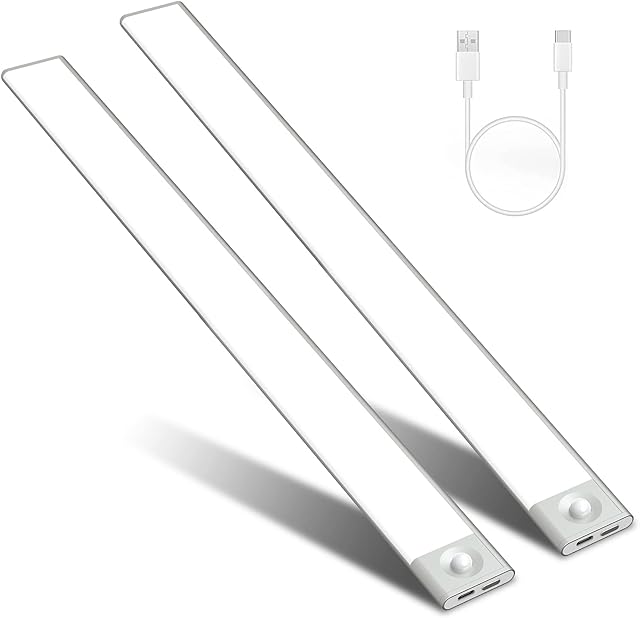 Dallfoll Under Cabinet Light, Wireless Motion Sensor Lights Indoor, 40CM Under Cupboard Light with 2200mAh Rechargeable Battery and 72 LED, Kitchen Wardrobe Light with Magnetic Strip (2 Pack)