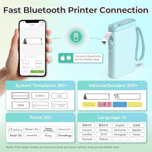 Image of Nelko Label Maker Machine with Tape, P21 Bluetooth Label Printer, Wireless Mini Label Makers with Multiple Templates for Organizing Office Home, Cyan