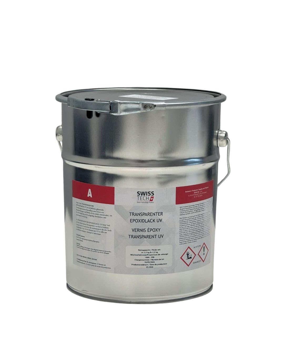 Vernis Époxy Transparent 4,8 KG pour 40 m² | Résine Époxy 2K Protection Sol Garage | Brillant, Résistant UV, Résistant Chimiques | SwissTech