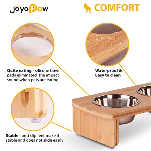 Elevated Dog Bowls, Bamboo Raised Dog Bowl for Small Dogs & Cats, with 2 Stainless Steel Bowls (4\'\' Tall-20oz Bowl)