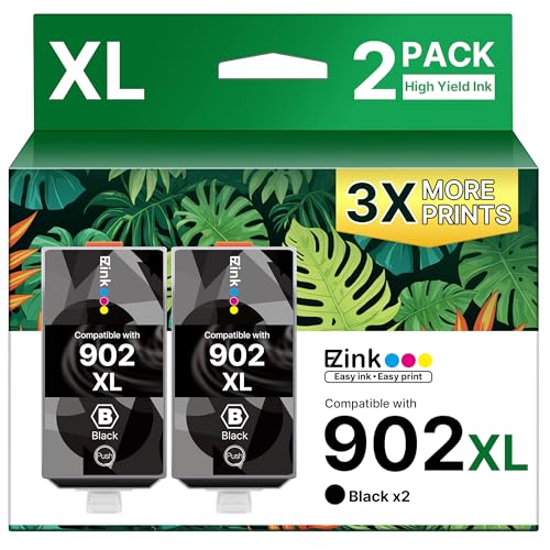 E-Z Ink Compatible 902 Ink for HP 902XL Black 2 Pack Replacement for 902XL Ink Cartridges for HP Printers to use with Officejet Pro 6978 6968 6970 6974 6975 6960 Officejet 6962 6958 6950 695