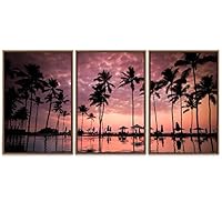 SIGNWIN Framed Canvas Wall Art Beautiful Sunset Reflection of Silhouettes Palm Trees Coastal Ocean Photography Modern Art Panoramic Relax/Calm for Living Room, Bedroom, Office - 16