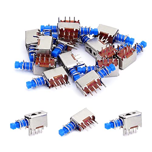 Fielect 15pcs Push Button Switch Self-Locking Double Row DPDT 6 Pin 1 Position with Spring Power Switch Blue A04