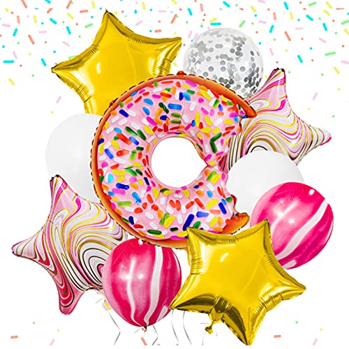 Kit de décorations de fête en forme de donut,Ballons confettis argentés,Ballons en latex blanc,Ballons en forme d'étoile,Ballons blancs, enfants, décoration de bureau à domicile (1)