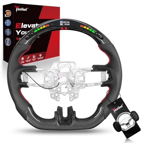 TESFEEL LED Real Carbon Fiber Steering Wheel for Ford Mustang 2015-201