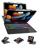 D DINGRICH 360°回転キーボード iPad Pro 12.9 インチ用 - iPad Pro 第 6 世代 2022/5th 2021/4th 2020/3rd 2018 Gen に対応、トラックパッド、レインボーバックライト付き、ペンシルホルダー付き、オートスリープ/ウェイク