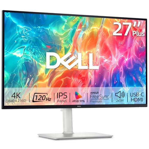 Image of Dell 27 inch 4K (3840 x 2160) Monitor, 120Hz, AMD FreeSync Premium, LED Display, sRGB 99%, 1500:1 Contrast Ratio, VESA, Integrated 2x5W Speaker, Comfortview Plus, Pivot /Swivel /Tilt /Height - HDMI /USB-C&A