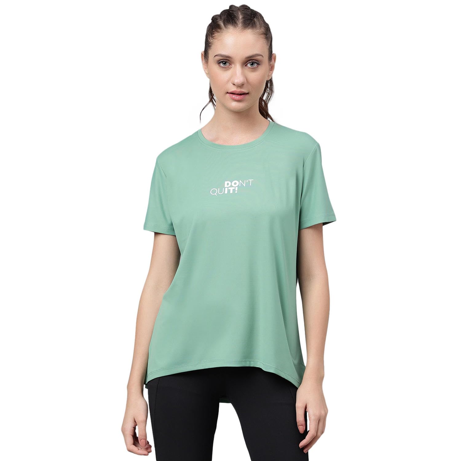 mkh Tees for Women | Polyester Dry Fit Textured Tshirts | Gym Wear Workout Tops with Quick Drying Technology - Green | Dont Quit-picture-42