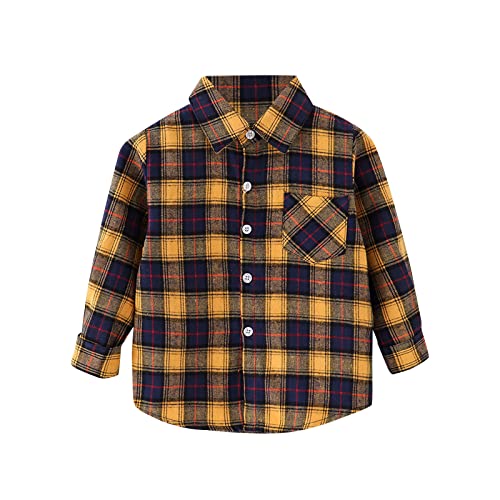 Sacar Tornillos Atascados Chaqueta de franela para niños pequeños, a cuadros, de manga larga, con solapa y botones, para bebés, niños y niñas, con bolsillos, camisa, Saco Silla (Yellow, 5-6 Years)