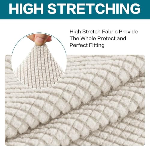 Image of Turquoize Stretch Sofa Slipcover 2 Pieces Sofa Cover Couch Cover for 2 Cushion Couch Washable Furniture Protector Covers with Elastic Bottom Feature Thick Jacquard Fabric (Loveseat, Ivory)