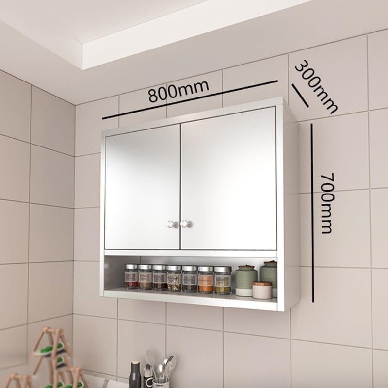 Stainless Steel Double Door Wall Cabinet with Adjustable Shelves for Kitchen and Bathroom Storage 80x30x70cm Silver