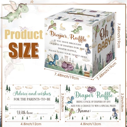 Image of Teling 51 Pcs Diaper Raffle Tickets Box with Card, Dragon Baby Shower Decor