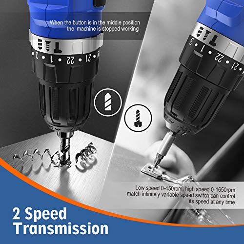 Dereal Pro Cordless-Drill-Driver-Tools-Set 20V Max Lithium Ion Power Drill Driver Kit Electric Screwdriver With Accessories 3/8" Keyless Chuck 350In-Lb Torque 23+1 Setting Variable Speed With Led #TOP3