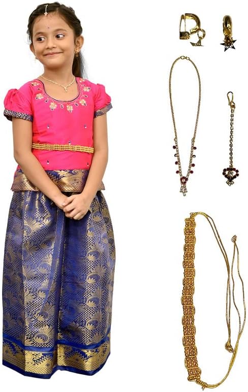 Vishyam Siya Traditional Pattu Pavadai Lehnga Choli Includes Jewelery Belt Embroidery Indian Cotton Round Neck Design Dress Ethnic Davani Chinna Complete Set