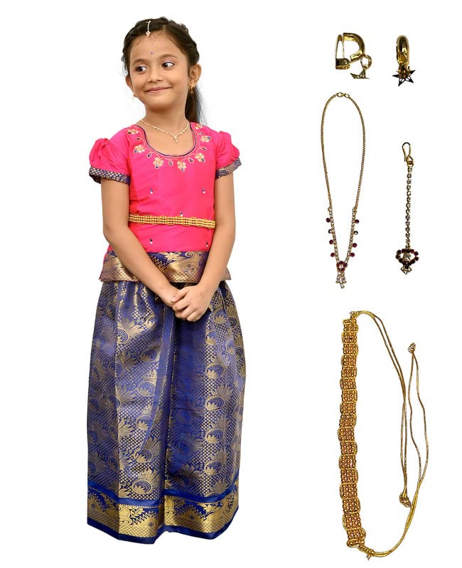 Vishyam Siya Traditional Pattu Pavadai Lehnga Choli Includes Jewelery Belt Embroidery Indian Cotton Round Neck Design Dress Ethnic Davani Chinna Complete Set