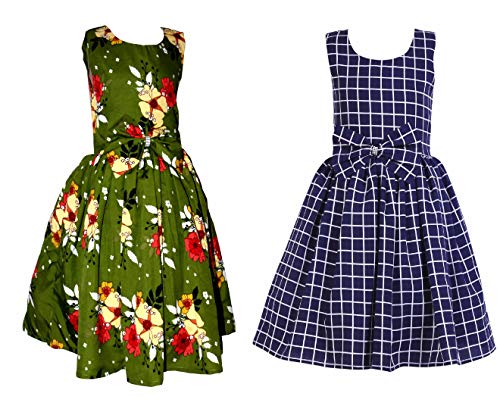 Image of Casual Frock for Baby Girls,Blue Printed and Olive Printed,Pack of 2