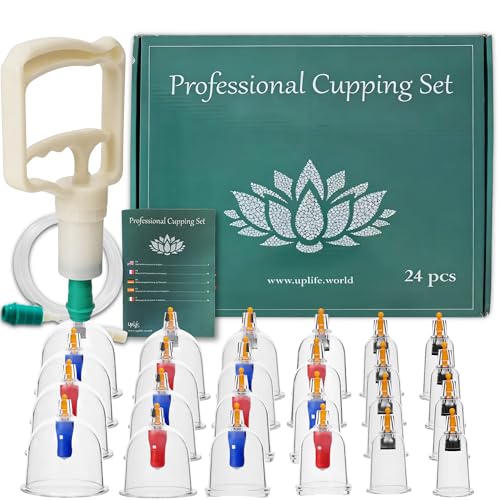 Uplife Set de 24 Ventosas Fisioterapia - Ventosaterapia con Imanes Terapéuticos - Vacumterapia Glúteos, Masaje de Espalda, Dolor de Espalda - Masajeador para Celulitis y Masaje Anticelulítico Reductor