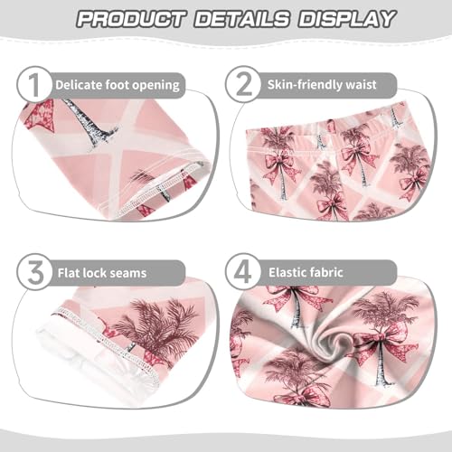 Pink Palm Tree Bow Girls Leggings Soft Stretch Workout Yoga Dance Pants for Kids Casual Tights3