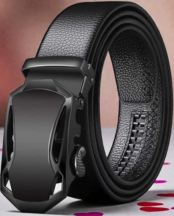 Image of Stylish Automatic Buckle Leather Belt for Men with Unique E-U Shape Buckle Adjustable Comfort Fit Waist Belt for Everyday and Formal Use