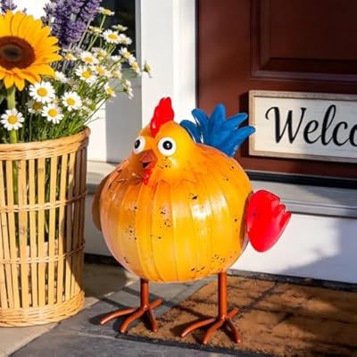 Natelf Metal Rooster Chicken Sculpture for Garden, Patio, Lawn, Porch & Indoor - Rustic Farmhouse Decor