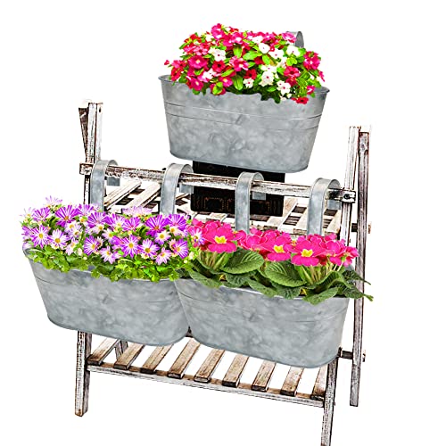 Sporgard Metal Hanging Flower Pots For Railing Fence, Galvanized Steel Hanging Bucket Pots, Countryside Style Window Plant Holder With Detachable Hooks, Home Decoration Flower Holders #TOP3
