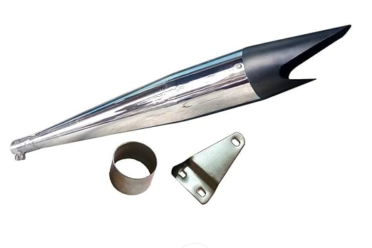 GOLSM Bike Bullet Shark Silencer Exhaust Glasswool Chrome Fornt Black Bike Silencer Exhaust with Zed Clamp & Bush for Royal Enfield Bullet Thunder Bird 500