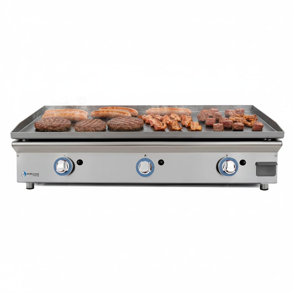 MBH – Piastra professionale a gas LUX WORLDMAI da 100 cm in acciaio laminato per la ristorazione. Fry top con struttura in acciaio inox per cucina professionale di bar e ristorante.