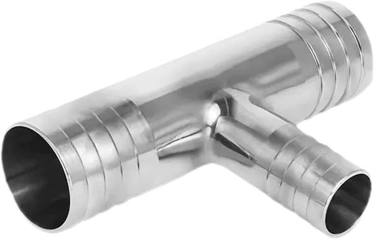 6mm/8/10/12/14/16/19/20/25/32/38/41/51mm Hose Barb Reducer Tee 3 Ways Splitter 304 Stainless Steel Hosetail Connector Coupler Fitting(38-8-38mm)