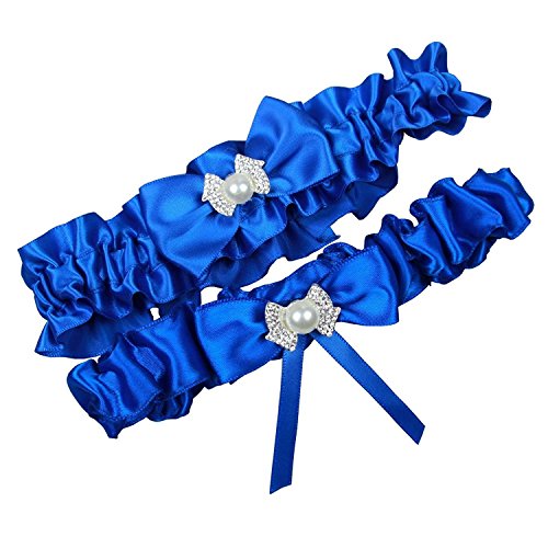 MerryJuly Royal Blue Wedding Bridal Garter Belt Set Plus Size Available (XXXL(27-30 inch))