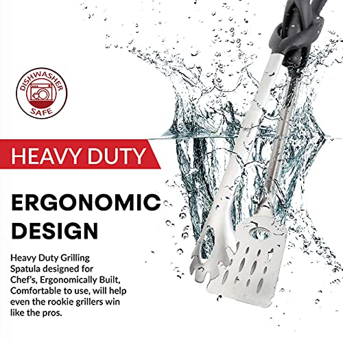 ChefGiant BBQ Grill Spatula & Tongs with LED Light | 6-in-1 Grill Utensils Set | Heavy Duty Stainless Steel 18" Long | Camping Barbecue Grilling Tongs - Thumbnail 6