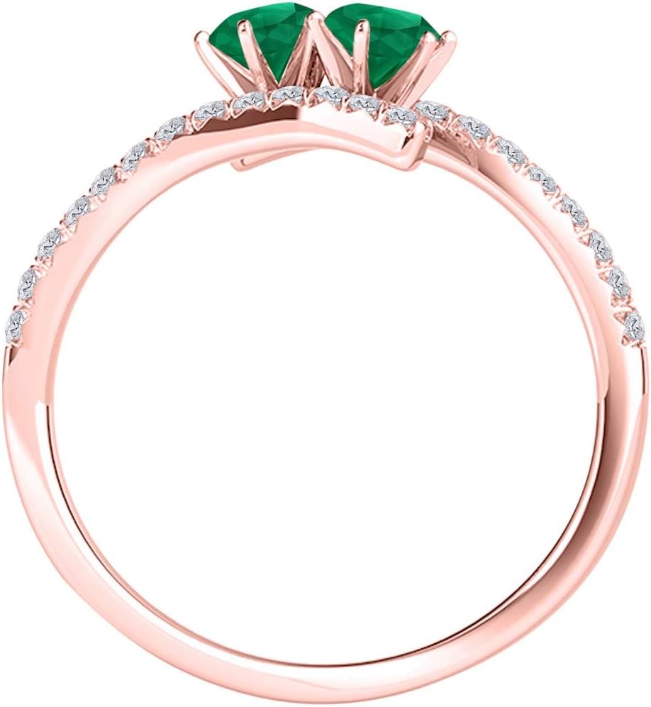 MauliJewels 1.16 Carat Two Stone Emerald And Diamond Engagement Ring Prong-Setting 14k Rose Gold