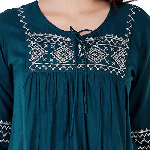 Image of Shiva Fab Short Kurti for Women | Embroidered Straight Rayon Kurta | Round Neck Full Sleeves Short Kurti for Women's