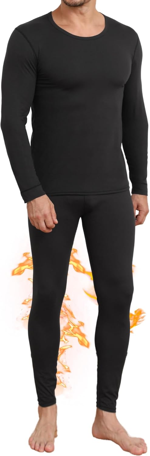 TRENDOUX Thermal Underwear Long Johns: Lightweight Wool Blend Mens Thermals Top and Bottom Set, Base Layer Men Cold Weather