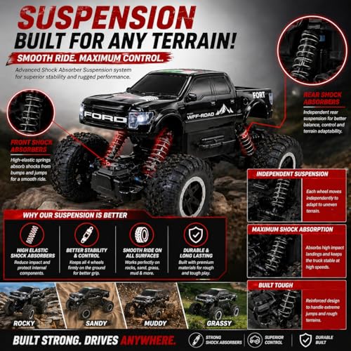 Image of Big Size Rock Crawler Rc 4x4 Car Monster Truck Toy for Boys Girls Kids, Off-Road Vehicle with LED Headlights & Music, Dual Mist Fog Spray Function, Anti-Skid Rubber Tires, Birthday Gift BLACK6121