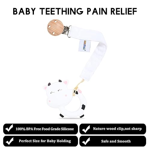 Miniatura 10 de Juguete mordedor de silicona de grado alimenticio para bebés con soporte para chupete, juguetes para aliviar el dolor de dentición, juego de regalo