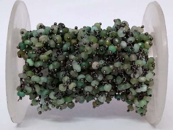 Chaîne en chrysoprase naturelle drapée de fil oxydé LKBEADS pour bijoux fins
