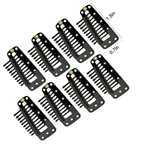 Jmkcoz 20Pcs Snap-Comb Wig Clips With Rubber For Hair Extension Hairpiece Diy Clip In Hair Extensions 10-Teeth Wigs Weft Black Color #TOP1