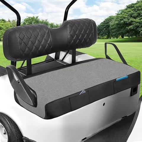 iLSKW Golf Cart Seat Blanket Covers Fit Club Car Precedent DS EZGO TXT/RXV Front Seat, Universal Golf Cart Seat Blanket Cover with 2 Pockets for All Seasons, Breathable Weave Linen and Leather Design Cover