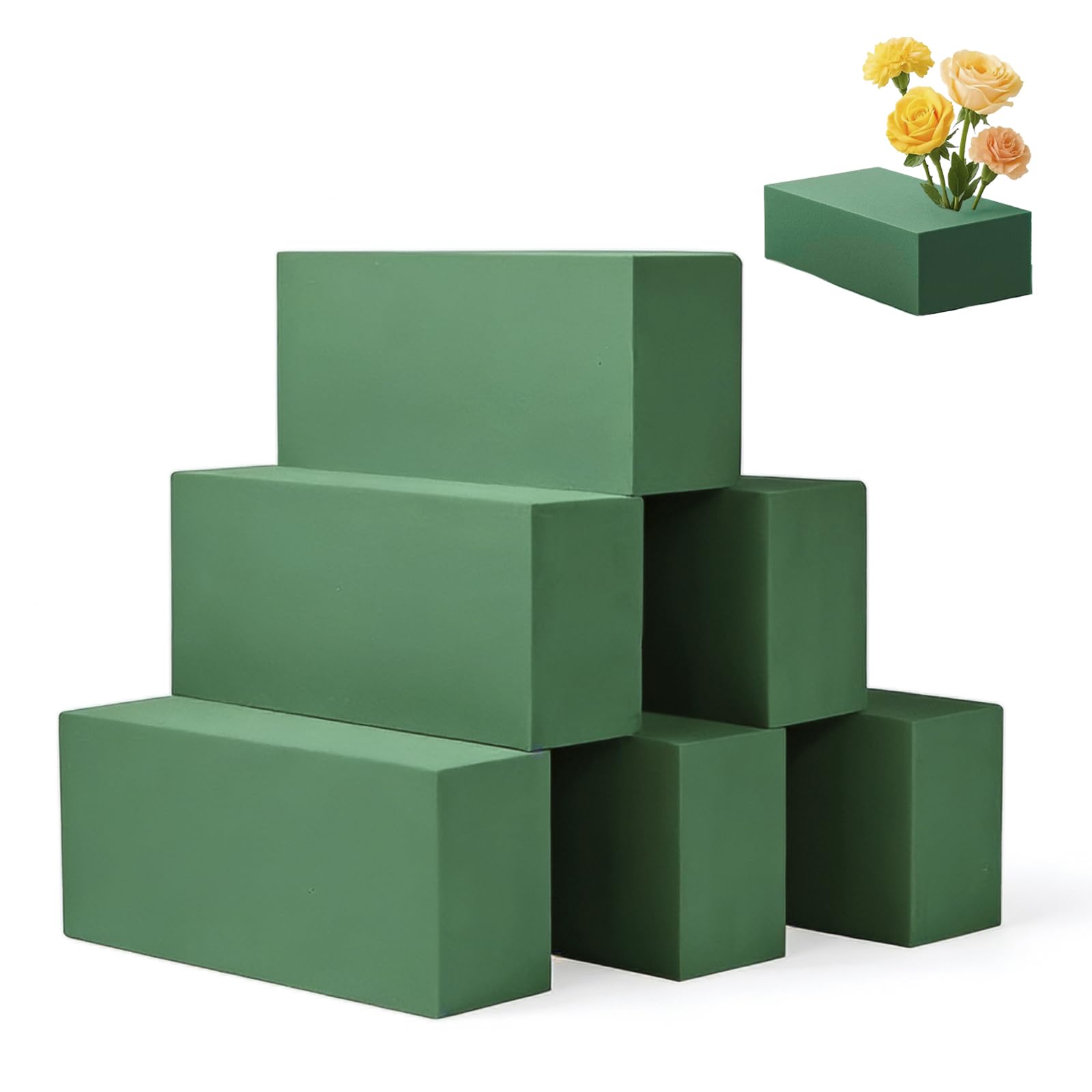 Vrexziy Floral Foam Blocks, 6Pcs Flower Foam Bricks, 23x11x7cm Floral Foam Blocks Wet Brick for Flowers Weddings Indoor and Outdoor Bouquets Displays(Green)