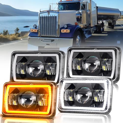 BAOLICY 4x6 In LED Headlights DOT Approved 4PCS with White/Amber DRL Turn Signal Rectangle LED Headlight High Low Beam with H4651 H4652 H4656 H4666 H6545 H4668 for Truck Probe Kenworth Peterbilt by BAOLICY - Used condition - US$99.97