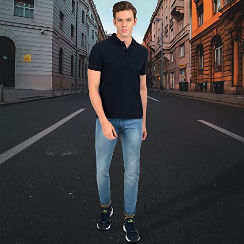 Image of AWG ALL WEATHER GEAR Men's Cotton Regular Fit Solid Polo Neck T-Shirt Navy Blue Melange