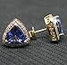 Purvika Jewels 14K Yellow Gold Tanzanite Stud Earrings, 2.10 Ct Trillion Cut, Lab Created, Diamond Halo (White)